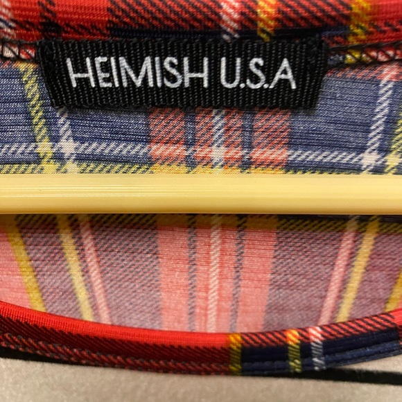 NWOT Heimish USA Long Sleeve Flannel/Stripe Pattern T-Shirt Size Large - Picture 3 of 6